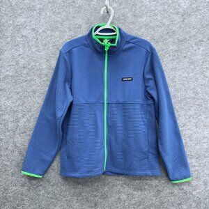 Lands' End Men's Long Sleeve Full Zip Grid Fleece Jacket, Medium, Blue Green NEW